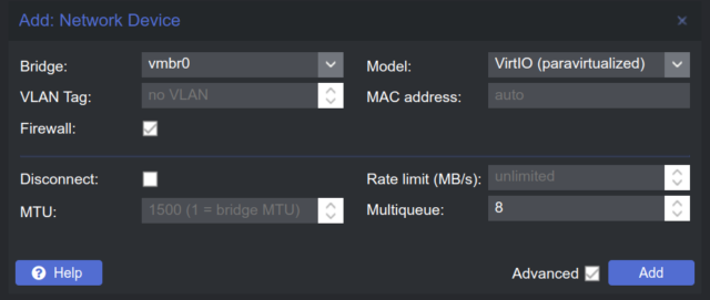 Add Network Interface vmbr0